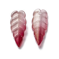 Темно-Красный Подвеска из гальванического стекла, с блеском золотой порошок, лист прелести, темно-красный, 23x10x3 мм, отверстие : 1.2 мм