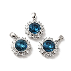 Платина Латунные микро проложить кубического циркония подвески, без кадмия, без никеля и без свинца, плоско-круглые, платина, 15.5x14x6.5 мм, отверстие : 4x2.2 мм