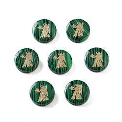 Дева Синтетические малахит бусины, с золотистыми латунными пластинами, плоский круглый с созвездиями, Дева, 15x4 мм, отверстие : 1 мм