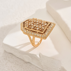 Прозрачный Кольца для женщин с геометрическим узором из латуни с микропаве из кубических цирконий, золотые, прозрачные, 31x20 мм, внутренний диаметр: регулируемый