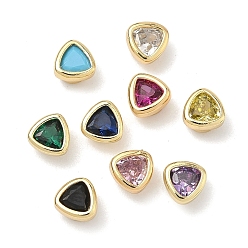 (52) Непрозрачная лаванда Треугольные латунные микропаве кабошоны из кубического циркония, стойки покрытие, долговечный, без свинца и без кадмия, реальный 18 k позолоченный, разноцветные, 5x5x3.5 мм