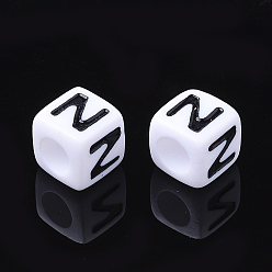 Letter Z Letter Acrylic Beads, Cube, White, Letter Z, Size: about 7mm wide, 7mm long, 7mm high, hole: 3.5mm, about 2000pcs/500g