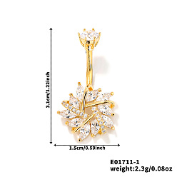 Золотой Шикарные и простые латунные изогнутые кольца для пупка в форме штанги со снежинками и кристаллами, золотые, 31x15 мм