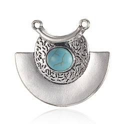 Antique Silver Alloy Pendants, with Synthetic Howlite, Fan, Antique Silver, 38.5x44x6.5mm, Hole: 2mm