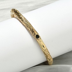 Black Artisan Engraved 304 Stainless Steel Rhinestone Bangles for Women, Real 18K Gold Plated, Ion Plating(IP), Long-Lasting Plated, Black, Inner Diameter: 2.30 inch(5.85cm)