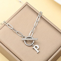 Letter P Ожерелья из нержавеющей стали с цепочкой-скрепкой и застежками ot, цвет нержавеющей стали, Письмо P, 18.11 дюйм (46 см)