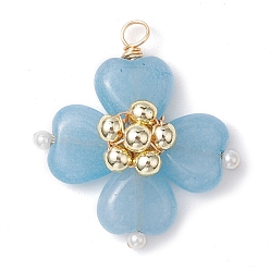 Аквамарин Подвески из синтетического гематита цвета аквамарина, обмотанные медной проволокой, подвески с четырехлистным клевером, 28~29.5x26~27x9~10 мм, отверстие : 2 мм