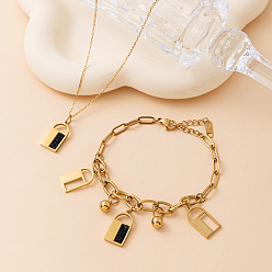 Золотой 201 Браслеты и ожерелья из нержавеющей стали со стразами и подвесками в виде замка для женщин, золотые