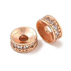 Прозрачный Бусины-проставки из латуни с кубическим цирконием, долговечный, без свинца и без кадмия, рондель, прозрачные, 6x2 мм, отверстие : 2 мм