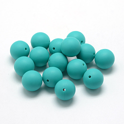 Dark Turquoise Food Grade Eco-Friendly Silicone Beads, Chewing Beads For Teethers, DIY Nursing Necklaces Making, Round, Dark Turquoise, 8~10mm, Hole: 1~2mm