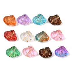 Mixed Color Baking Paint and Golden Metal Enlaced Glass Beads, Rabbit, Mixed Color, 15x18x7mm, Hole: 1mm