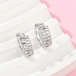 Платина Серьги-кольца из латуни с прозрачным кубическим цирконием, круглые, платина, 13x5x14.5 мм