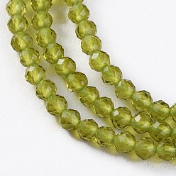 Yellow Green Glass Beads Strands, Faceted, Round, Yellow Green, 2x2mm, Hole: 0.4mm, about 193~197pcs/strand, 14.17 inch~15.51 inch(36~39.4cm)