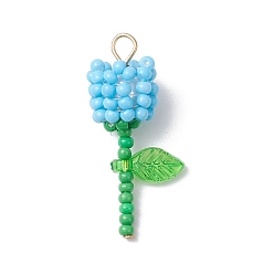 Темно-Голубой Круглый стеклянный бисер класса А акриловые цветочные подвески, 304 Штифты с плоской головкой из нержавеющей стали, глубокое синее небо, 28.5x13x10 мм, отверстие : 3 мм