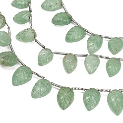 Strawberry Quartz Natural Green Strawberry Quartz Carved Beads Strands, Leaf, Top Drilled, with Tassel, 11~13x8~10x4~5.5mm, Hole: 0.3mm, about 15~19pcs/strand, 12.60''(32cm)