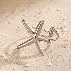 Нержавеющая Сталь Цвет 304 регулируемые открытые манжеты из нержавеющей стали для женщин, морская звезда, цвет нержавеющей стали, 23x21 мм, внутренний диаметр: регулируемый
