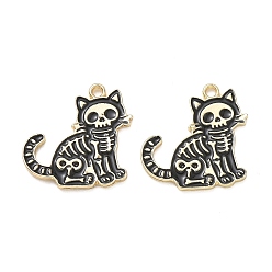 Cat Shape Skull Alloy Enamel Pendants, Golden, Cat Shape Charms, 23.5x24x1.5mm, Hole: 1.8mm