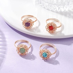 Light Gold 4 шт. 4 стили кольца с драгоценными камнями, цветок, с латунными бусинами и экологически чистой медной проволокой, золотой свет, внутренний диаметр: 18 мм, 1 шт / стиль