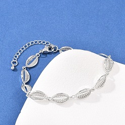 Платина Женские браслеты-цепочки из латуни в форме ракушек каури, стойки покрытие, долговечный, без свинца и без кадмия, платина, 8 дюйм (20.2 см)