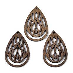 Кокосово-Коричневый Подвески из орехового дерева, слеза, кокосового коричневый, 44.5x29x2.5 мм, отверстие : 2 мм