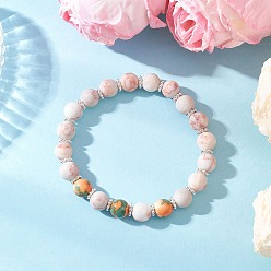 Камень Сетки Браслеты из матовых круглых бусин из натуральных и синтетических смешанных драгоценных камней для женщин и мужчин, внутренний диаметр: 2-1/8~2-1/4 дюйм (5.4~5.6 см)