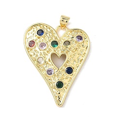 Разноцветный Латунные микро проложить кубического циркония подвески, сердце прелести, без свинца и без кадмия, долговечный, реальный 18 k позолоченный, стойки покрытие, красочный, 35x27x4.5 мм, отверстие : 4.5x4 мм