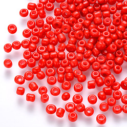 Red 6/0 Baking Paint Glass Round Seed Beads, Red, 4~5x3~4mm, Hole: 1~2mm, about 4500pcs/pound