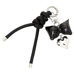 Черный 1брелок из искусственной кожи, аксессуары для подвешивания сумок с бантом, сердце, чёрные, 150 мм, 1 шт / комплект