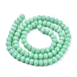 Turquoise Opaque Solid Color Glass Beads Strands, Faceted, Rondelle, Turquoise, 2x1.5mm, Hole: 0.4mm, about 195pcs/strand, 11 inch(28cm)
