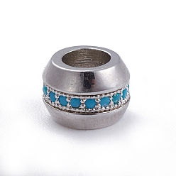 Платина Латунные микро проложить кубического циркония бусы, баррель, Плут синий, платина, 7.5x5.5 мм, отверстие : 4 мм
