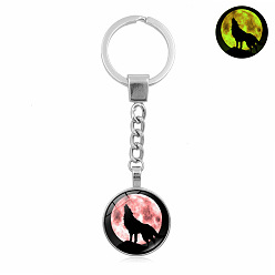 Pink Полукруглые/купольные светящиеся стеклянные брелки с подвесками в виде волка, со сплавочной фурнитурой, светится в темноте, для украшения сумки для ключей от машины, розовые, 9.7 см