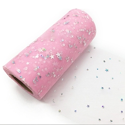 Pink Блестящие рулоны ткани из полиэстера и тюля, сетчатая катушка с серебряными блестками в виде звезд, луны и солнца, для свадьбы и украшения, розовые, 5-7/8 дюйм (150 мм), о 25 ярдов / крен