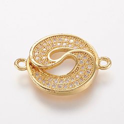 Golden Brass Micro Pave Cubic Zirconia Links, Flat Round, Golden, 21x15.5x3mm, Hole: 1mm