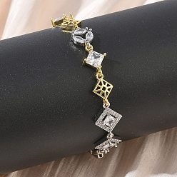 Платиновый & Золотой Латунные браслеты-цепочки с микропаве из прозрачных кубических цирконий для женщин, ромб и плоские круглые, долговечный, стойки покрытие, без кадмия и без свинца, платиной и золотом, 7.48 дюйм (19 см), ссылка: 9~12x13~17x3~4 mm