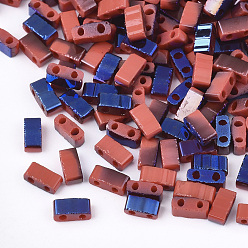 Красный Стеклянные бусины из непрозрачного стекла, 2-луночное, прямоугольные, красные, 4.5~5.5x2x2~2.5 мм, отверстие : 0.5~0.8 мм