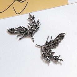Gunmetal Brass Micro Pave Clear Cubic Zirconia Wing Pins, for Baroque Pearl Making, Gunmetal, 30x23mm