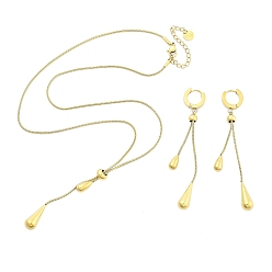 Настоящее золото 18K Ионное покрытие (ip) 304 ожерелья-капли из нержавеющей стали и комплекты серег-колец для женщин, реальный 18 k позолоченный, 470 мм