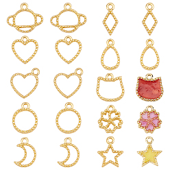 Golden 60Pcvs 10 Style Alloy Open Back Bezel Charms, for DIY UV Resin, Epoxy Resin, Pressed Flower Jewelry, Golden, 13.5~15x7~13.5x2~3mm, Hole: 1.5~2mm, 6pcs/style