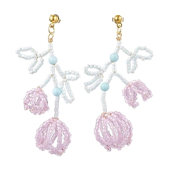 Бледно-Розовый Плетеные бусины в виде цветов и серьги-гвоздики из натурального магнезита, железные серьги с подвесками для женщин, розовый жемчуг, 67x36 мм