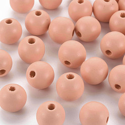 Light Coral Painted Natural Wood Beads, Round, Light Coral, 16mm, Hole: 4mm