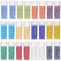 Gemischte Farbe Runde Rocailles, transparente Farben Glanz, Runde, Gemischte Farbe, 2~2.5x1.5~2 mm, Bohrung: 0.8~1 mm, 12 Farben, 10 g / Farbe