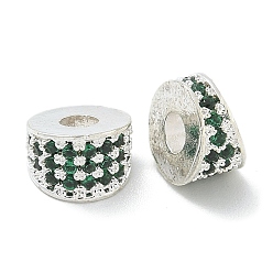 Средний Морско-зеленый Латунные микро проложить кубических циркония шарики прокладки, долговечный, серебряные, колонка, средний морской зеленый, 8x6 мм, отверстие : 2.8 мм