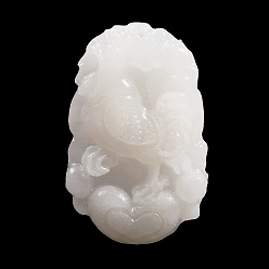 Цыпленок Резные подвески из натурального белого нефрита, двенадцать китайских знаков зодиака амулеты, цыпленок, 35~37.5x22.5~24.5x8~12 мм, отверстие : 1.6~1.8 мм