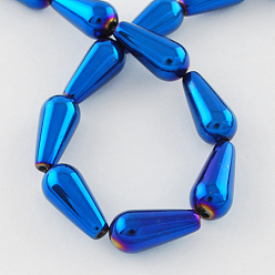 Blue Plated Non-magnetic Synthetic Hematite Beads Strands, Grade A, teardrop, Blue Plated, 12x6x6mm, Hole: 1mm