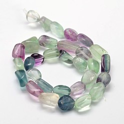 Fluorite Natural Fluorite Nuggets Bead Strands, Tumbled Stone, 13~18x10~13mm, Hole: 1mm, about 21~26pcs/strand, 15.74 inch