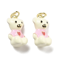 Снежный Латунь эмаль подвески, без кадмия, без никеля и без свинца, с прыжковых колец, мишка с сердечками, реальный 18 k позолоченный, снег, 16.5x10x8.5 мм, отверстие : 3 мм