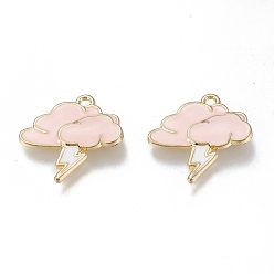 Pink Подвески из эмали и сплава, без кадмия и без свинца, Облако с молнией, золотые, розовые, 21x21x2.5 мм, отверстие : 1.6 мм