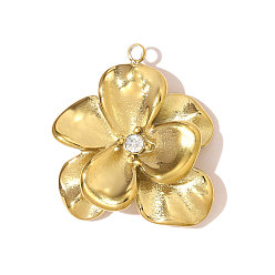 Настоящее золото 18K 304 из нержавеющей стали горный хрусталь подвески, , ионное покрытие (ip), реальный 18 k позолоченный, 26x24 мм