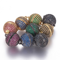 (52) Непрозрачная лаванда Магнитные застежки из латуни с цирконием и микропаве с петлями, круглые, разноцветные, 18.5x14 мм, отверстие : 1.2 мм