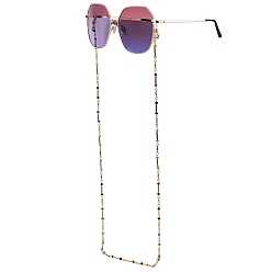 Golden Eyeglasses Chains, Neck Strap for Eyeglasses, with Rondelle Glass Beads, Rubber Loop Ends, Brass Bar Link & Lobster Claw Clasps, Golden, Golden, 28.34 inch(72cm), 1pc/box